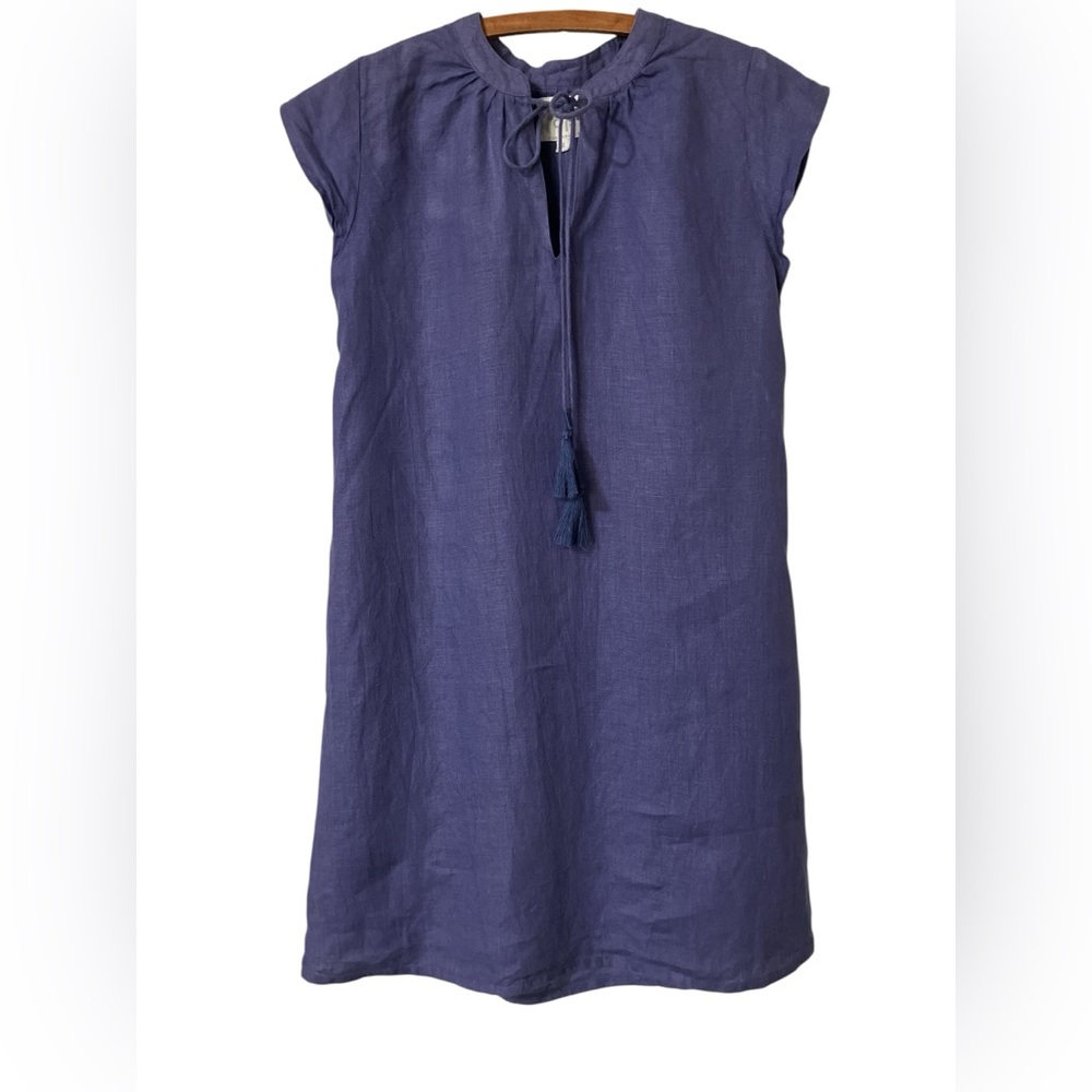 Pomegranate Linen Dress Size S Cotton Cornflower Periwinkle Blue Summer Beach